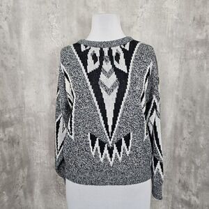 Vintage 80s Sostanza‎ Fashion Police Womens XL Black White Abstract Sweater
